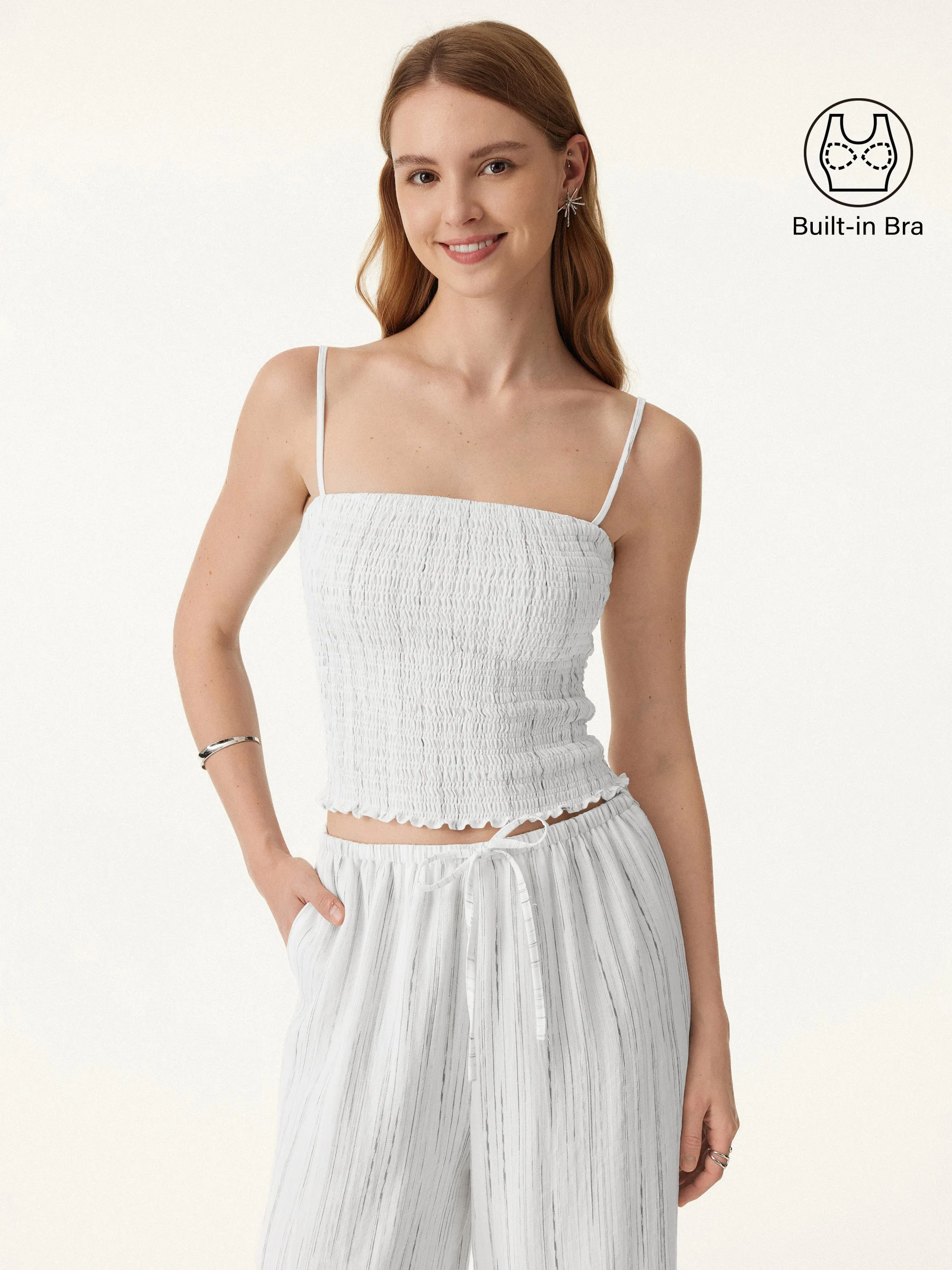 Sport Top Striped Smocked Adjustable Spaghetti Brami