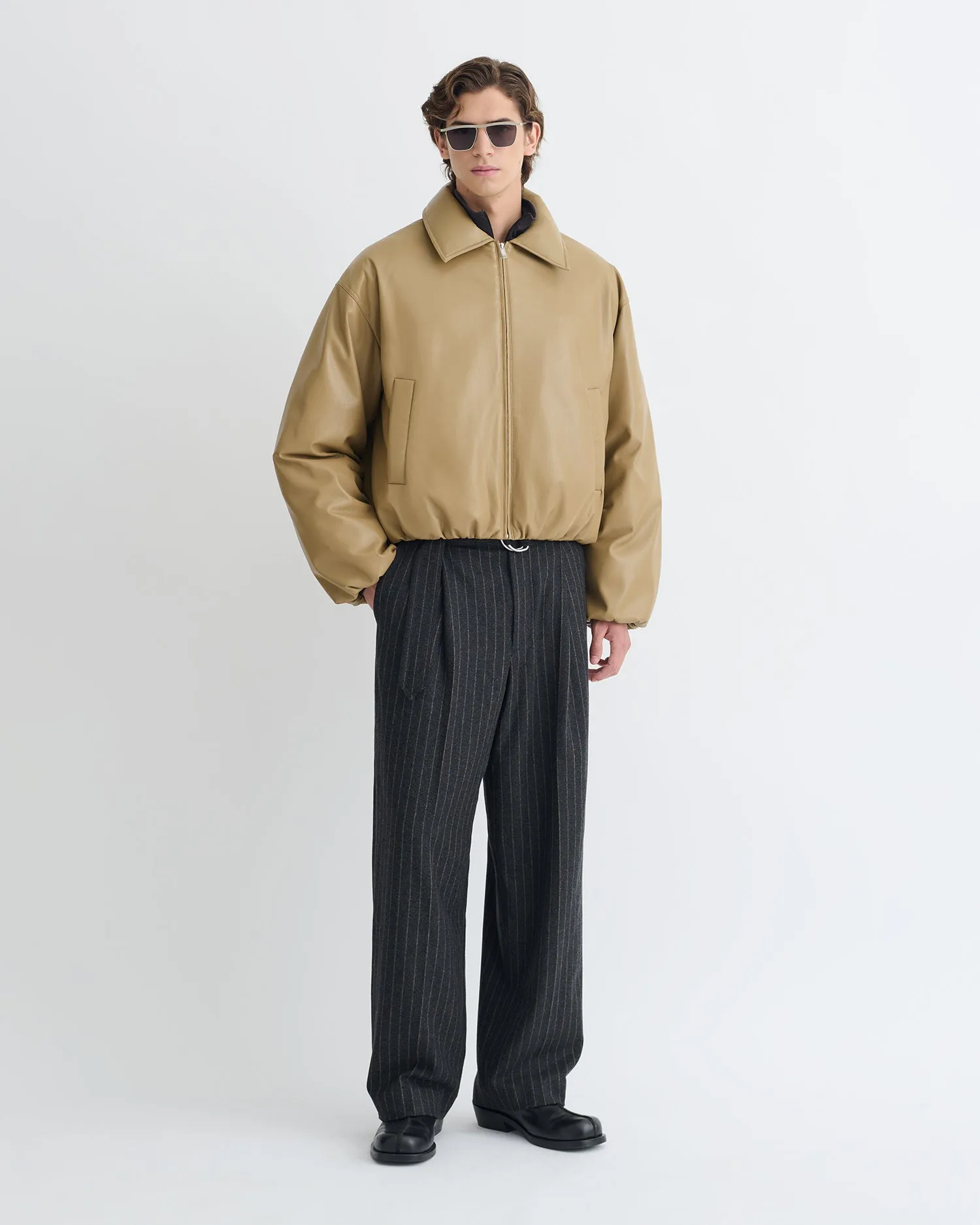 Asger - Padded Okobor? Alt-Leather Jacket - Muted Khaki FourWayStretchFabric StainRepellentCoating