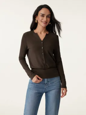 V-Neck Long Sleeve Half-Placket Top Slim Fit Design