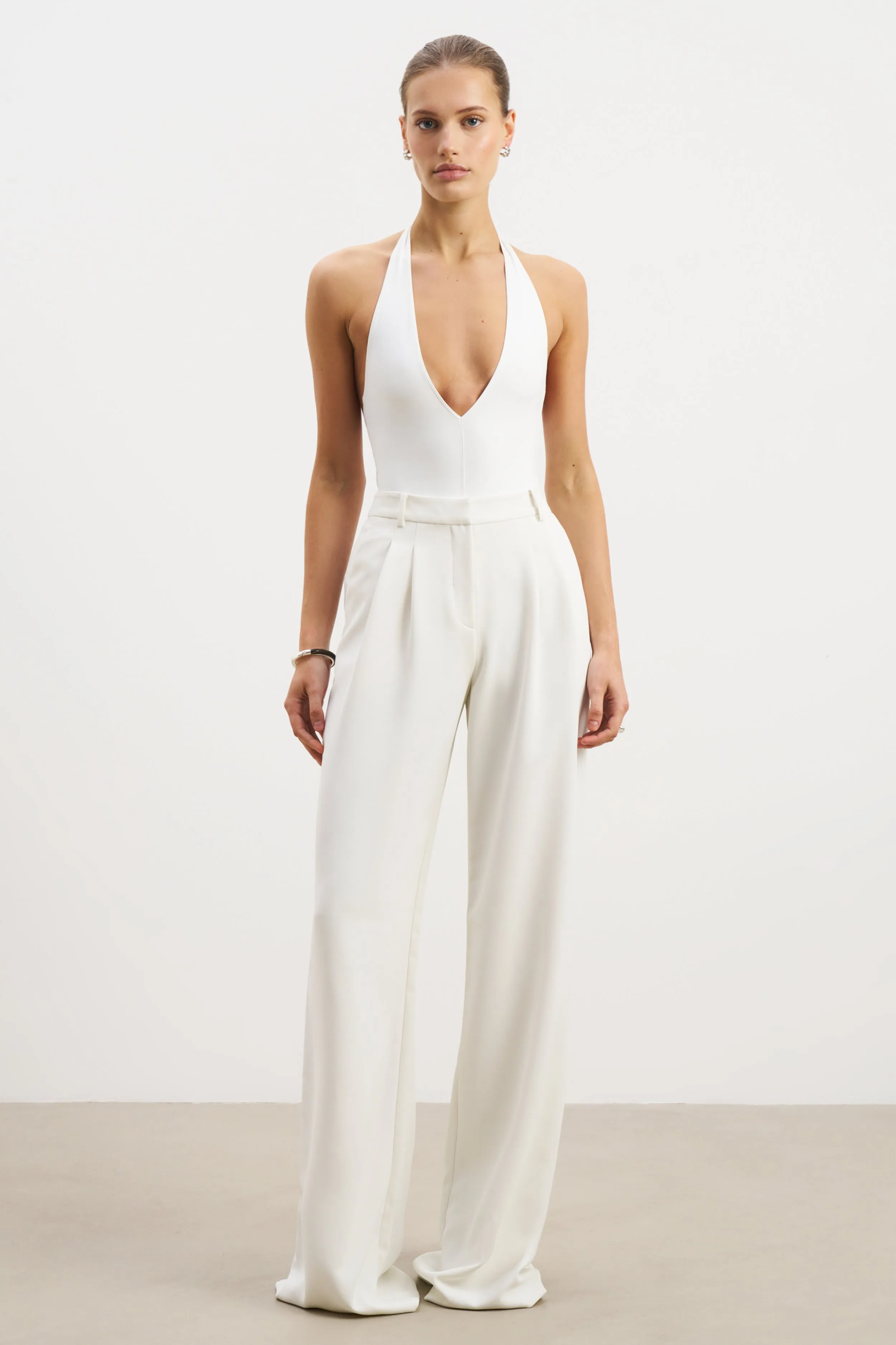 Tencel Lyocell Fiber V Neck Plunge Bodysuit - White