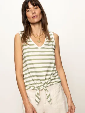 Comfortable texture Fashion-Ready V-Neck Tie Tank Sage Muslin Stripe