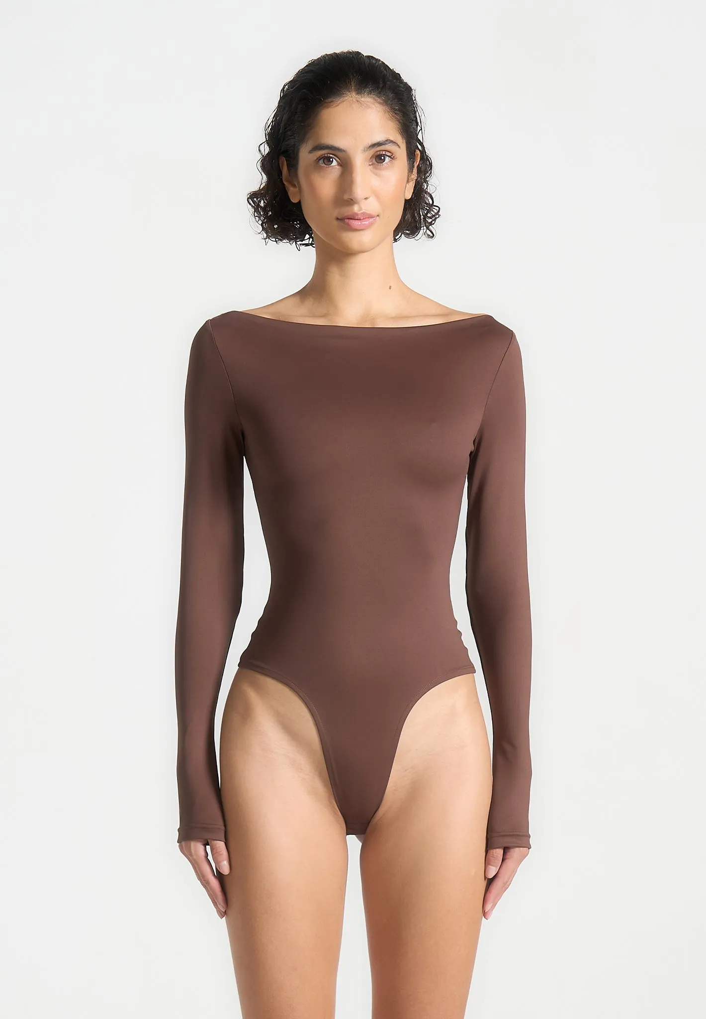 ??va - Boat Neck Bodysuit - Brown Versatile Layer School Uniform