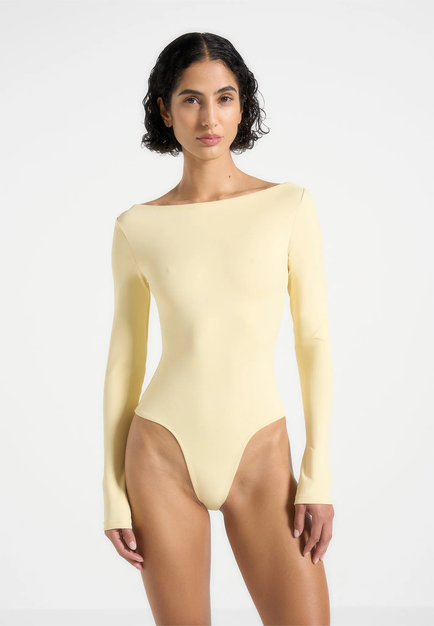 Sleek Design Sun Protection ??va - Boat Neck Bodysuit - Pale Yellow