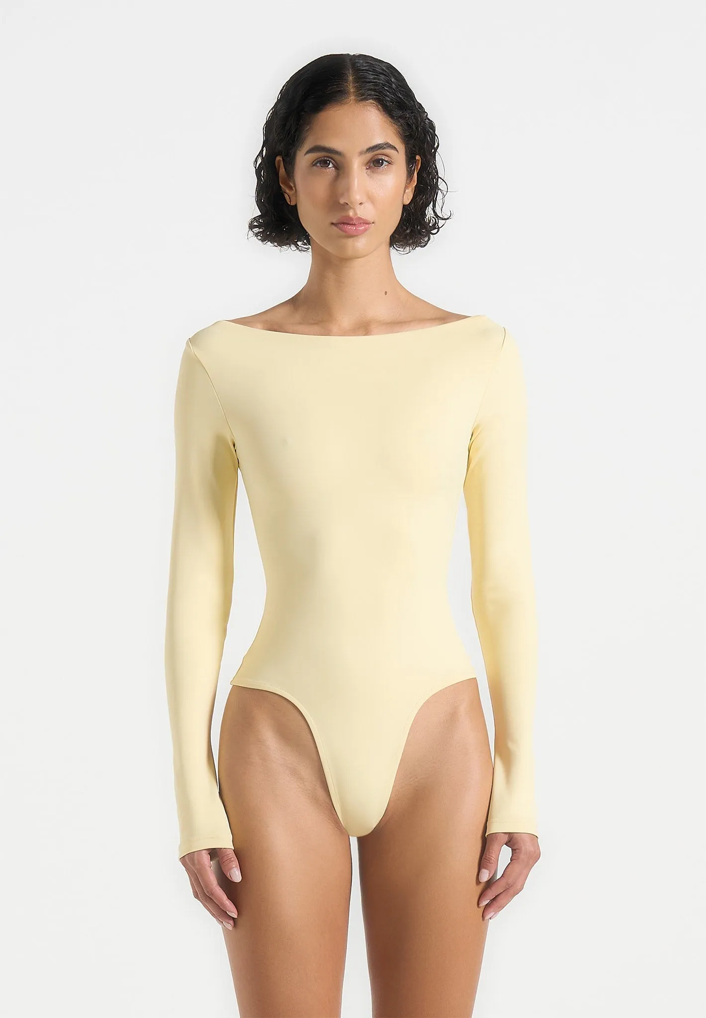 ??va - Boat Neck Bodysuit - Pale Yellow Outdoor Trend Look print design