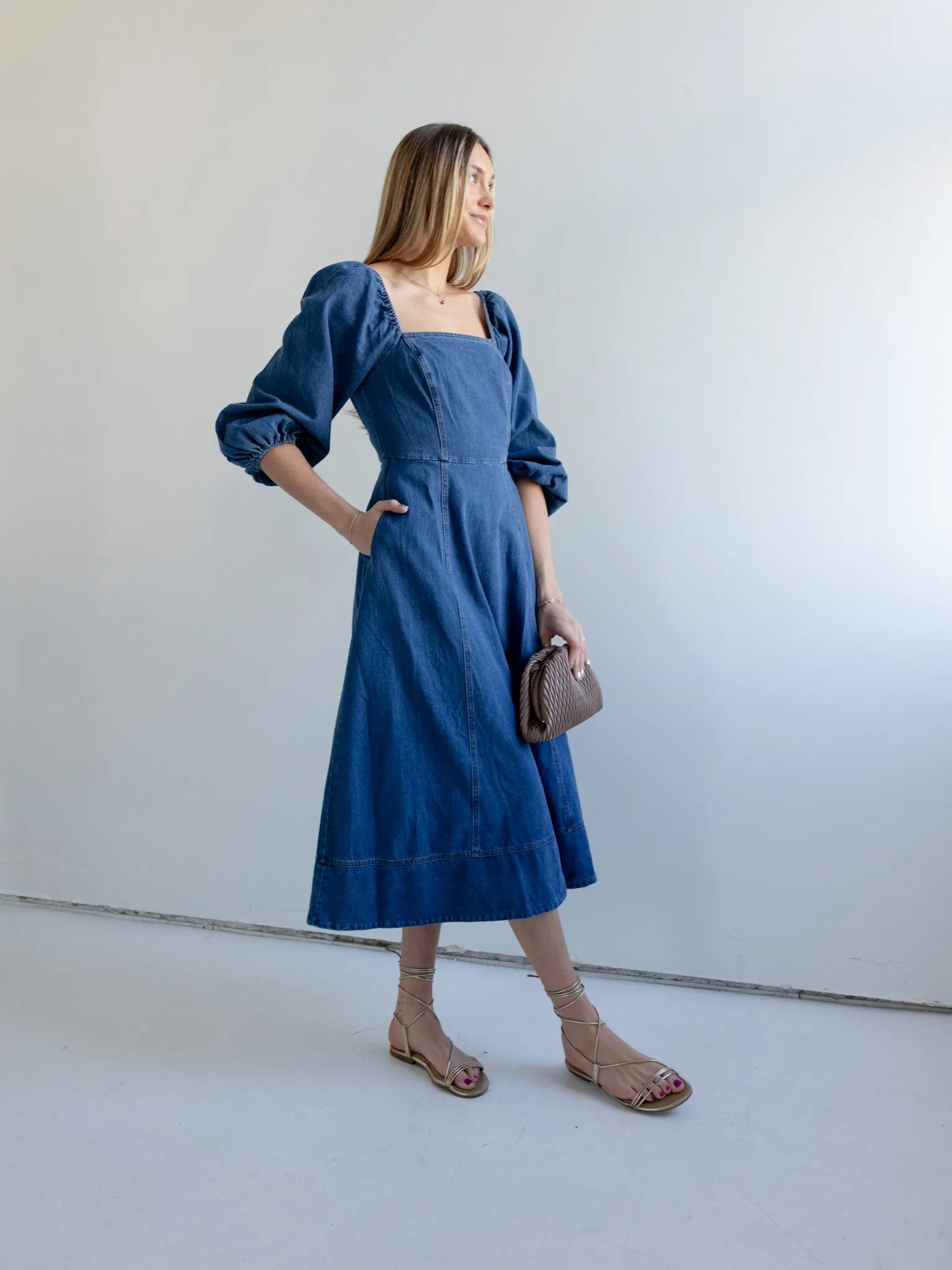 Vanessa Denim Midi Dress LayeredHemline Anytime Wear