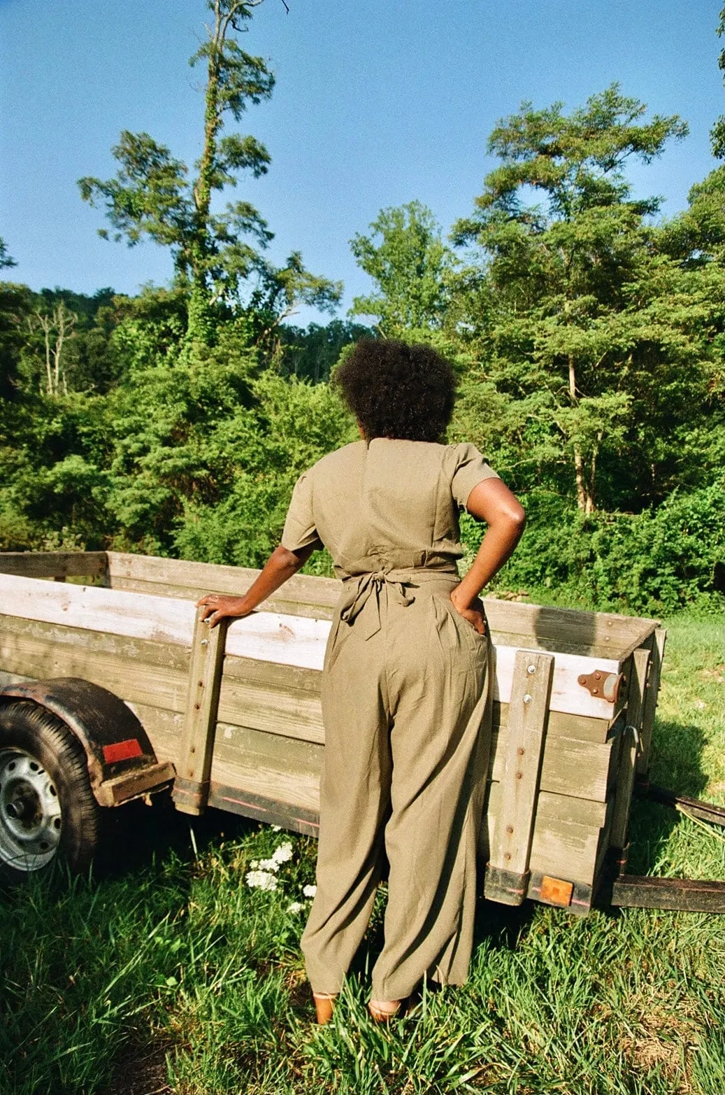 Vega Jumpsuit in Olive Linen Ventilated Back Panels StaticResistantFabric