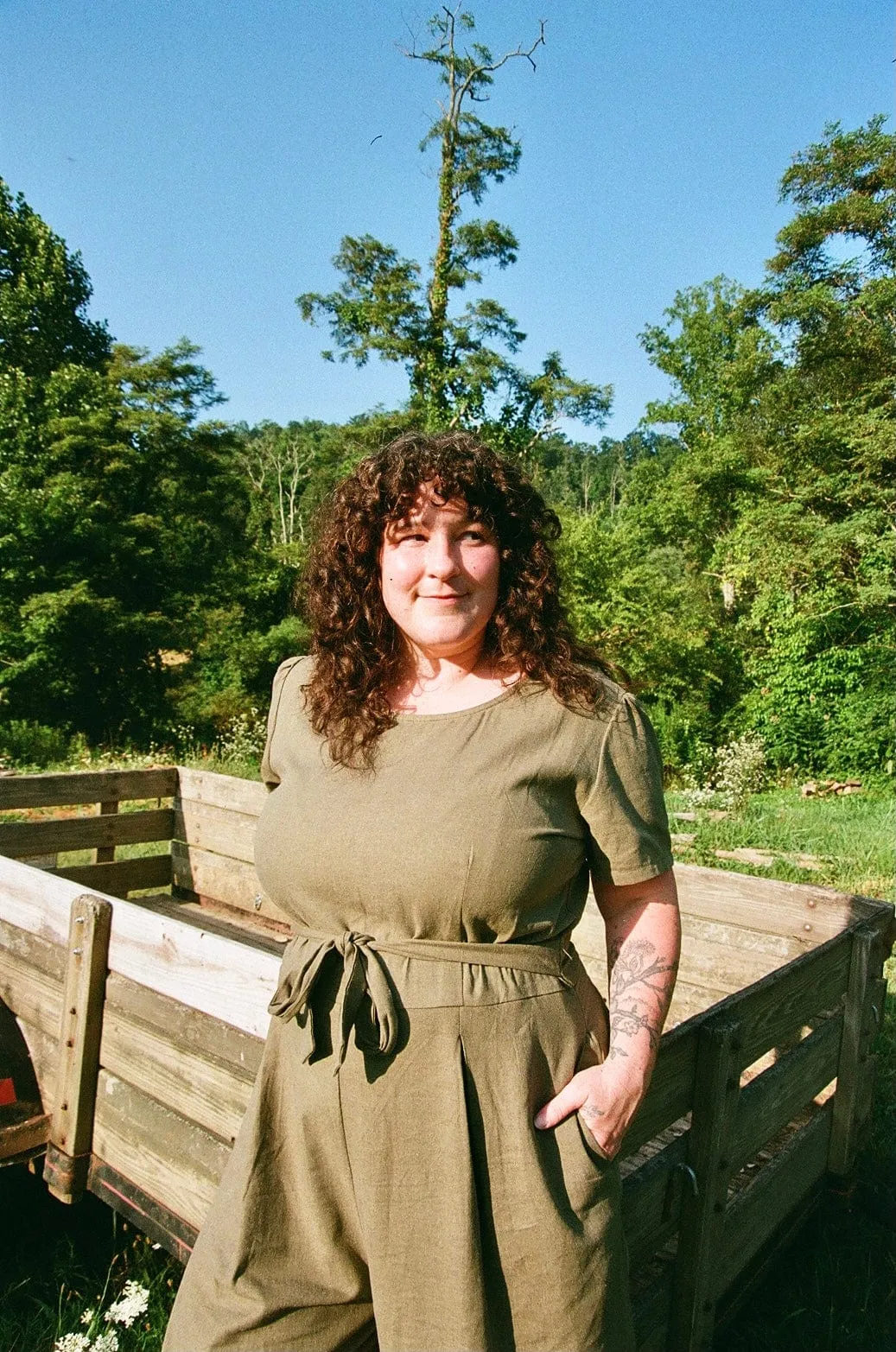 Vega Jumpsuit in Olive Linen Ribbed Knit Fabric