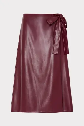 Flatlock Stitching Technique Vegan Leather Bow Midi Skirt