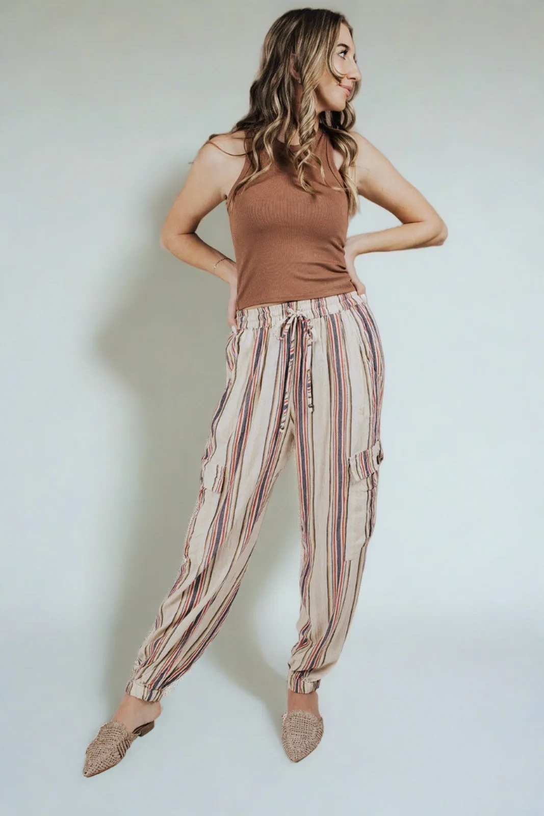 Sedona Stripe Jogger Pants - FINAL SALE No Iron elastic waistband