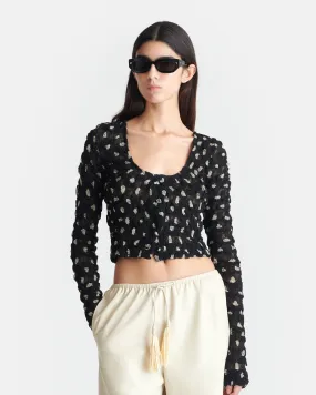 LightweightLayeredFabric Jylan - Cropped Seersucker Tech Chiffon Top - Polka