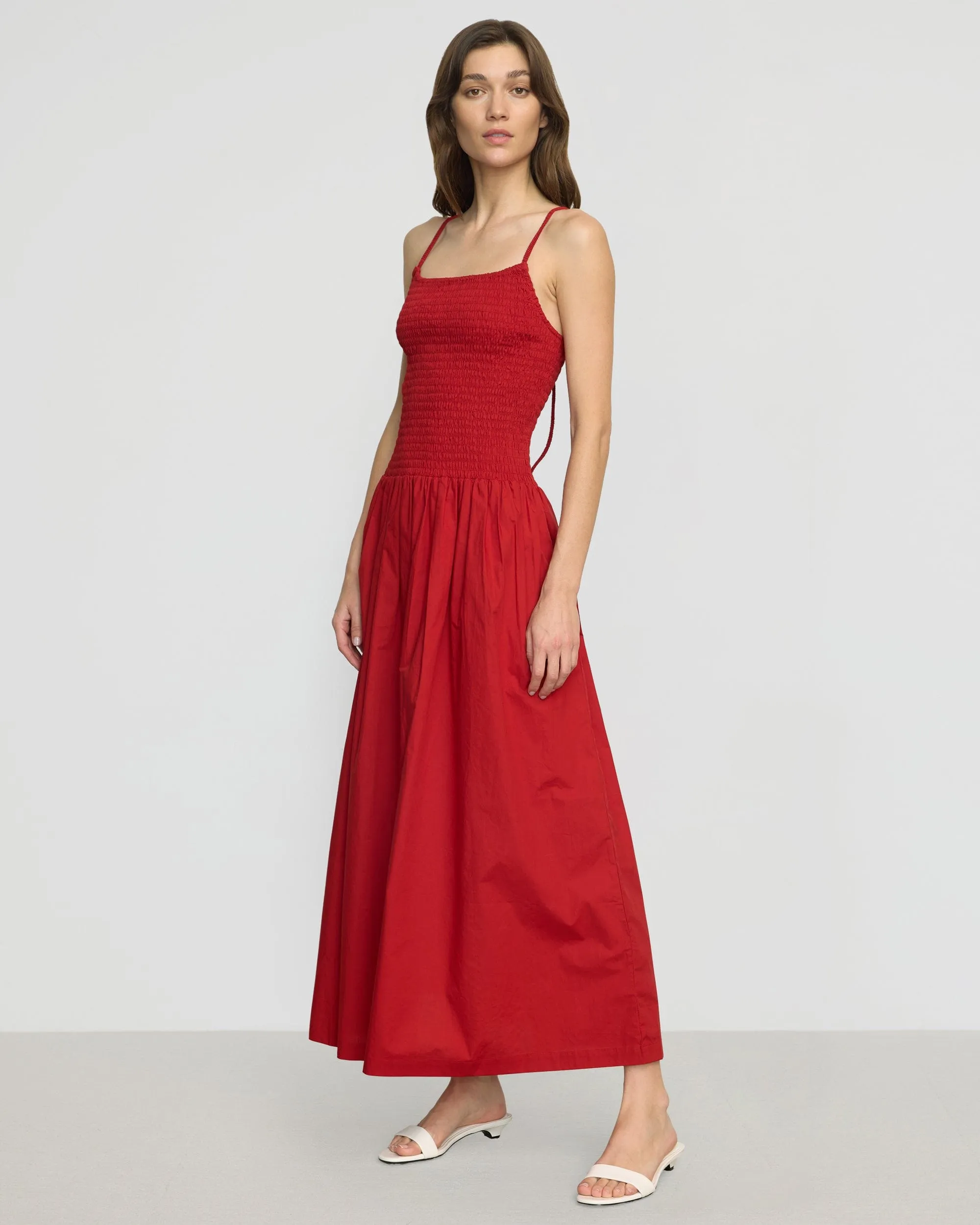 relaxed shape Venus Smocked Organic Cotton Midi Dress