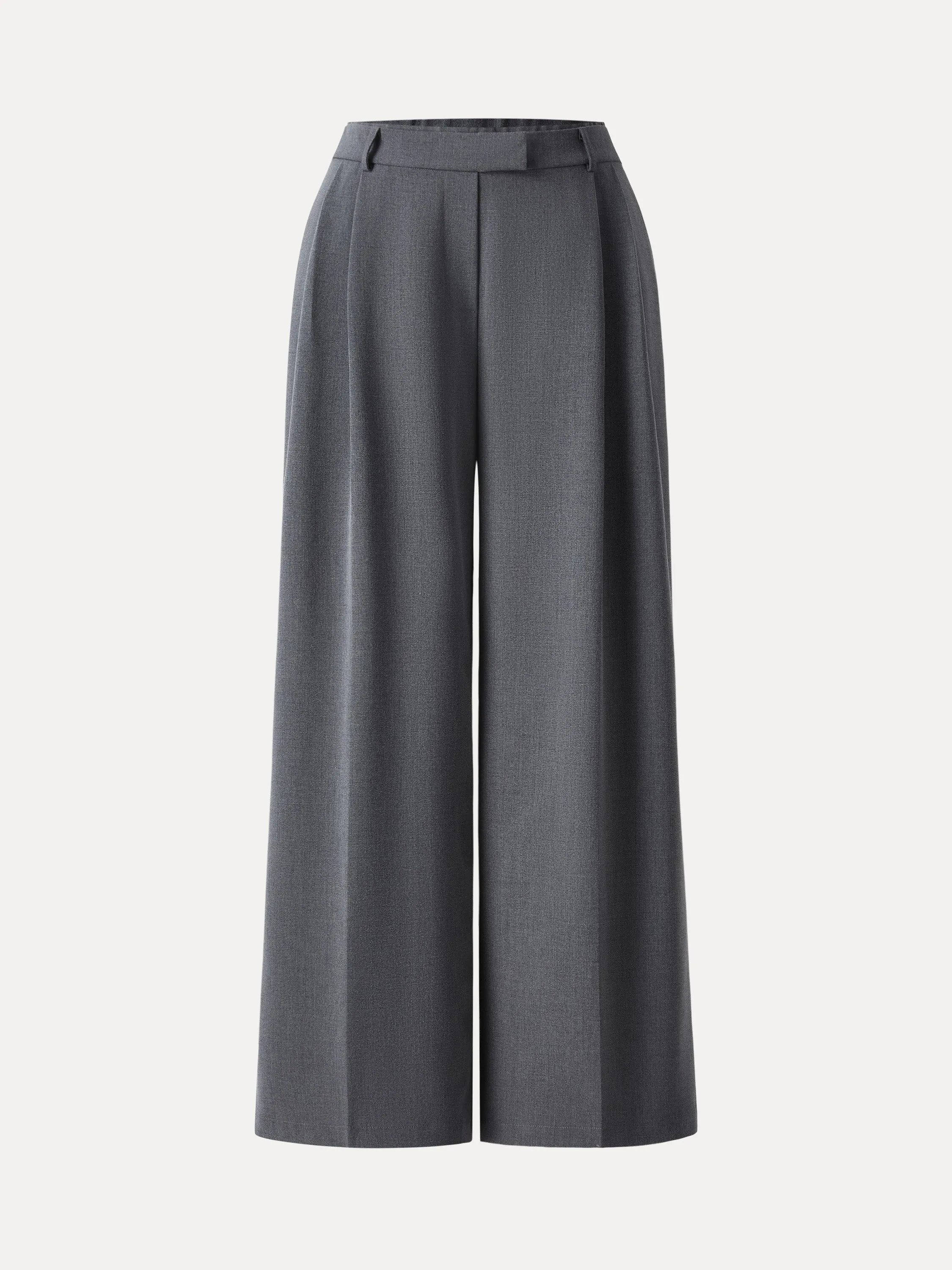 Effortless Look Double-Pleated Mid Rise Wide Leg Trousers