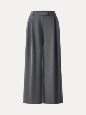 Effortless Look Double-Pleated Mid Rise Wide Leg Trousers