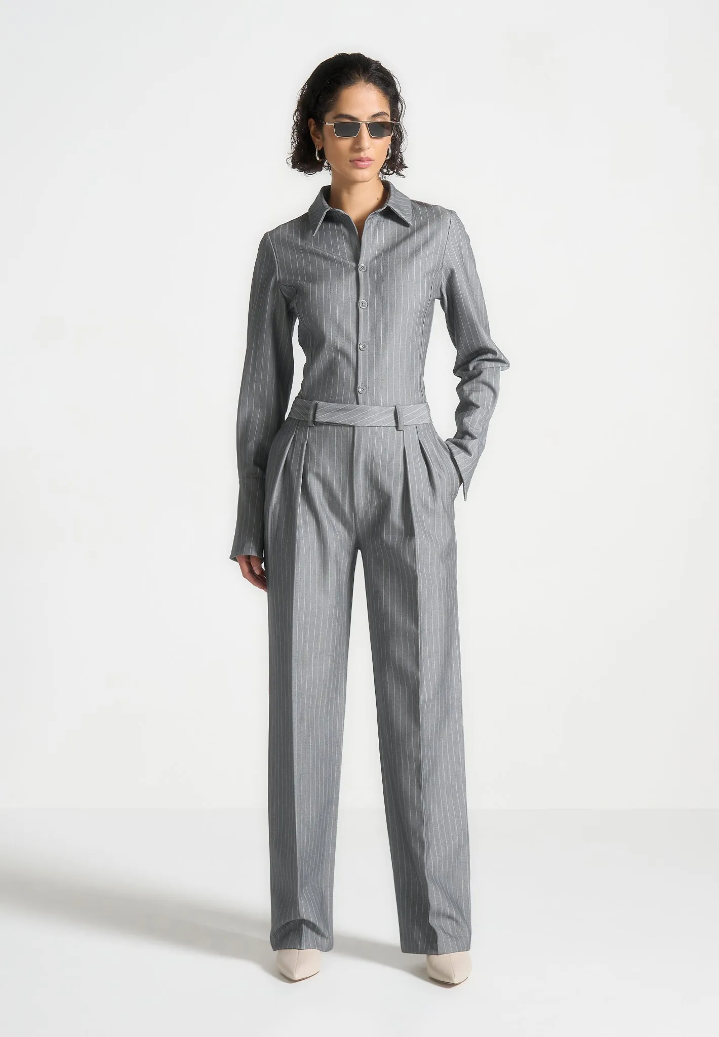 All-Season Fit Julie - Pinstripe Twin Pleat Tailored Trousers - Grey