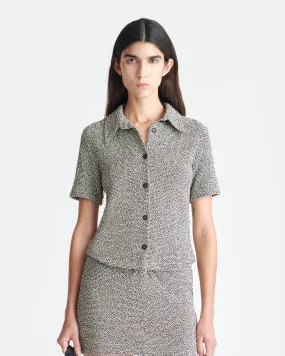 Clare - Loopback Cotton Shirt - Black/Creme Mouline Subtle Charm