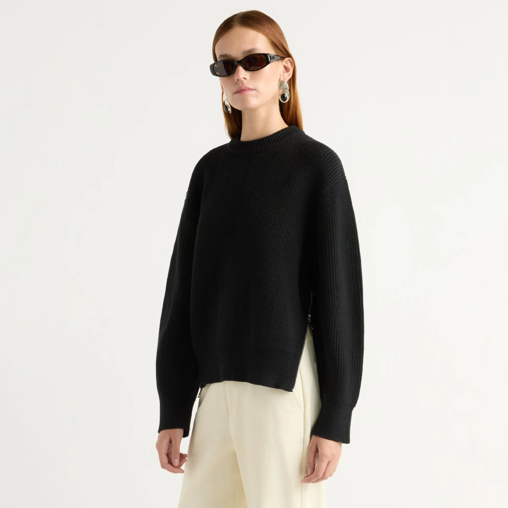 Tate Organic Cotton Side-Zip Sweater Stretch Knit Warm and Soft