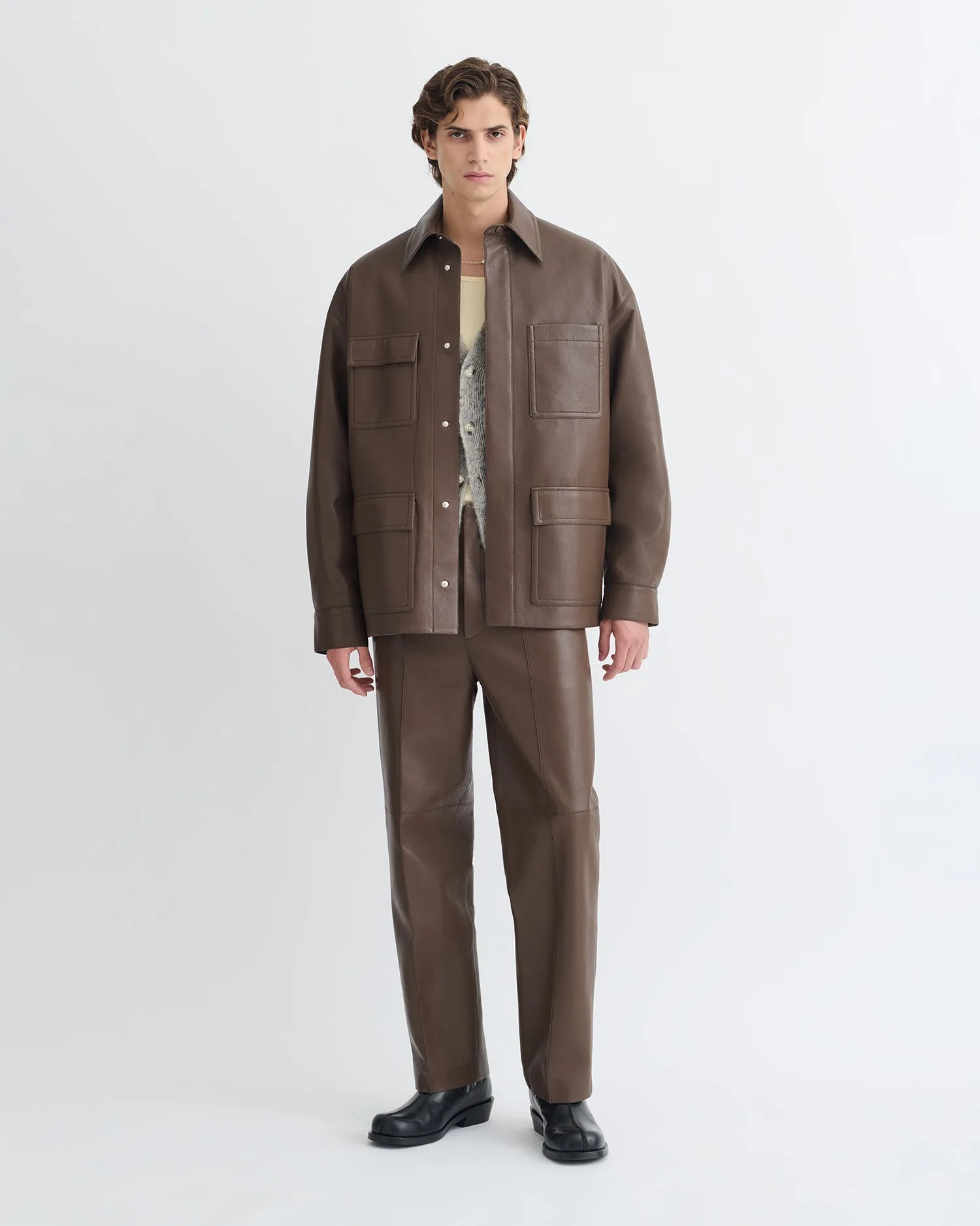 recognition Chasin - Regenerated Leather Shirt Jacket - Chocolate