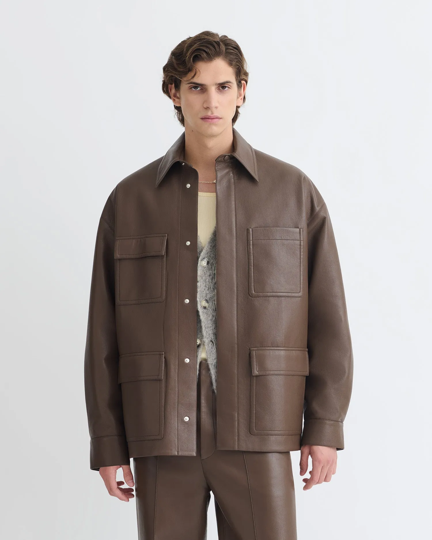 Recycled Chasin - Regenerated Leather Shirt Jacket - Chocolate