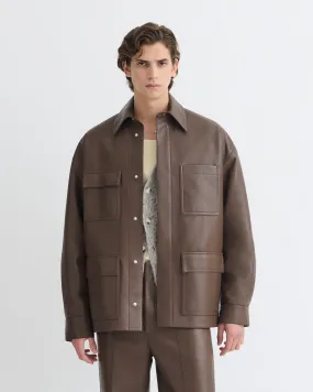 Chasin - Regenerated Leather Shirt Jacket - Chocolate sincere Regular Fit