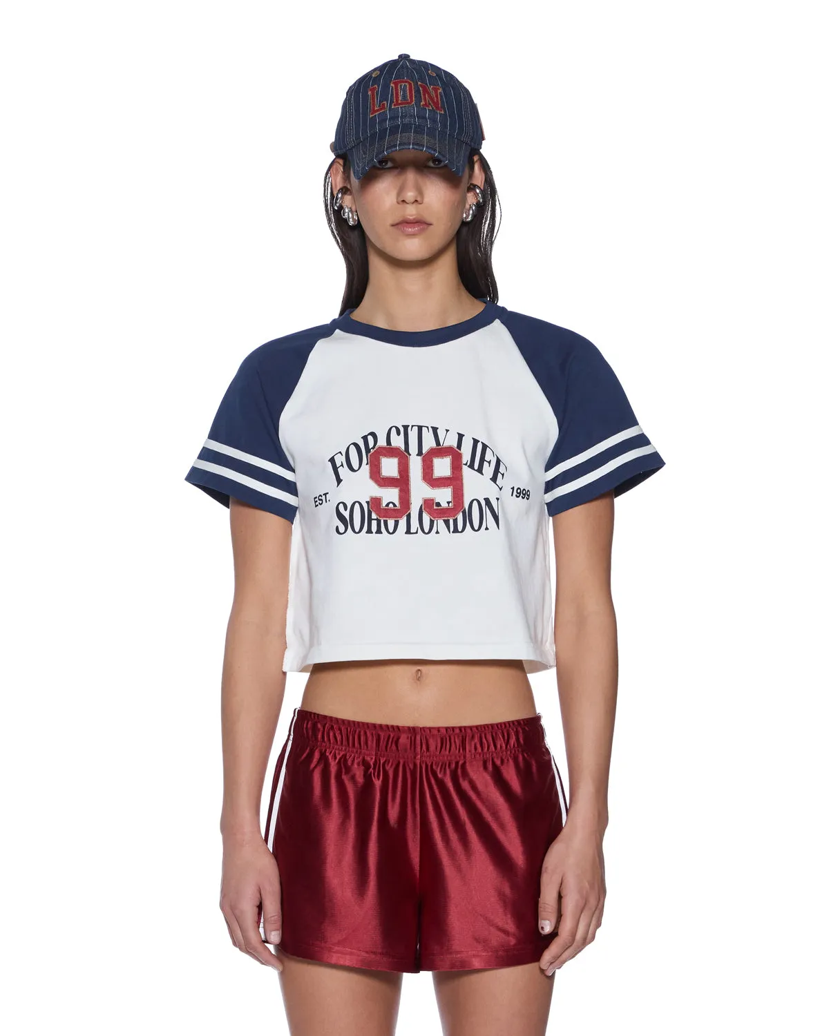 Layered Hem Detailing RAGLAN BOXY SS TEE VINTAGE WHITE/NAVY