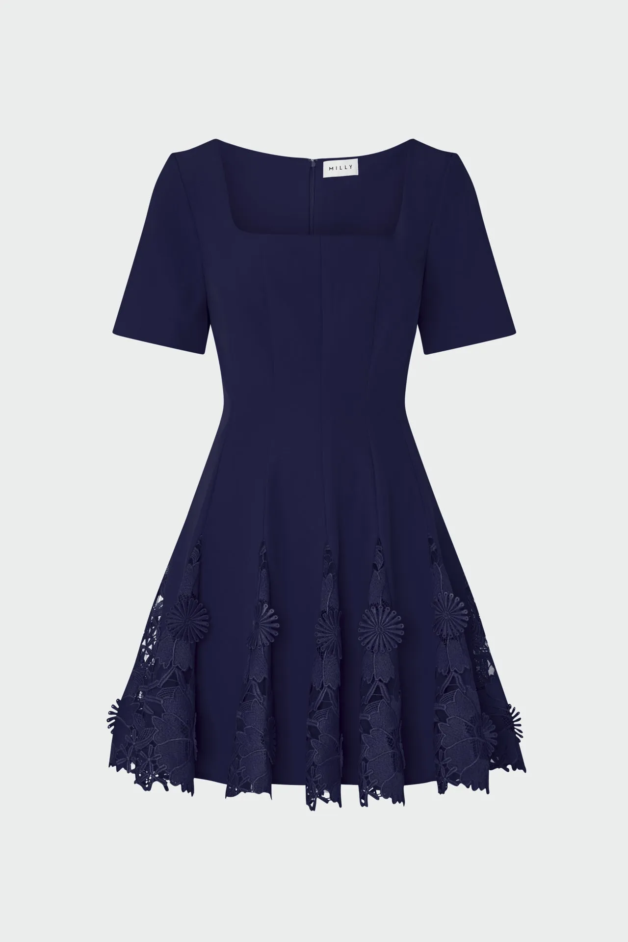 flowy style Office Layer Joy Lace Combo Mini Godet Dress