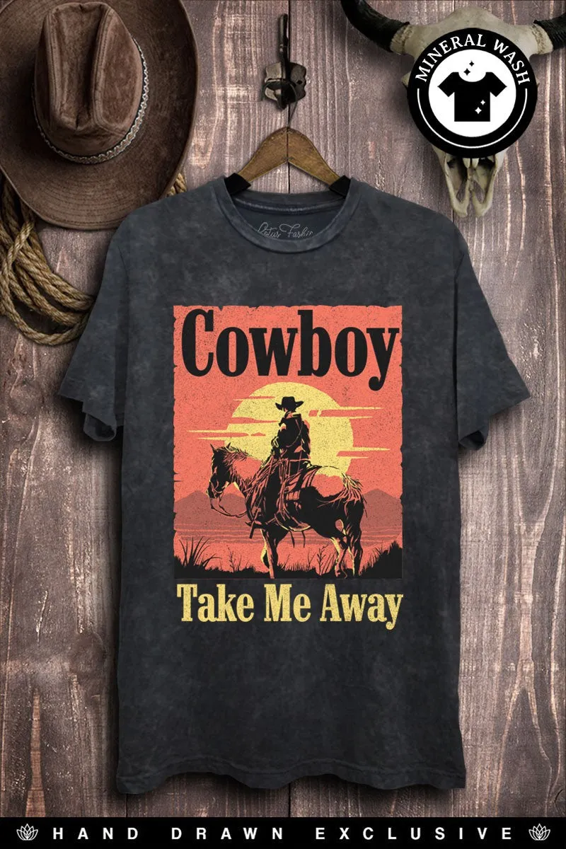 Acid Wash Cowboy Take Me Away Graphic Tee StretchFit Design