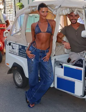 packable Laser Cut Edges CALISTA BIKINI TOP - BLUE : DARK DENIM