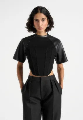 Juline - Leather Corset T-Shirt - Black Chic Style Classic Style Trend