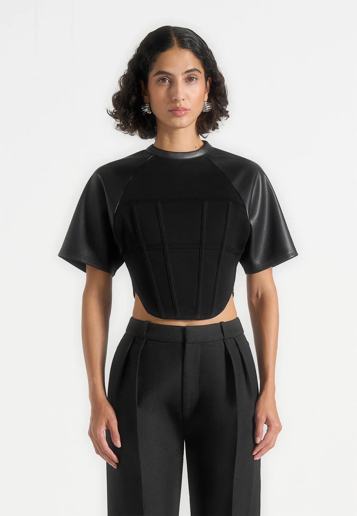 Casual Statement Classic Vibes Juline - Leather Corset T-Shirt - Black