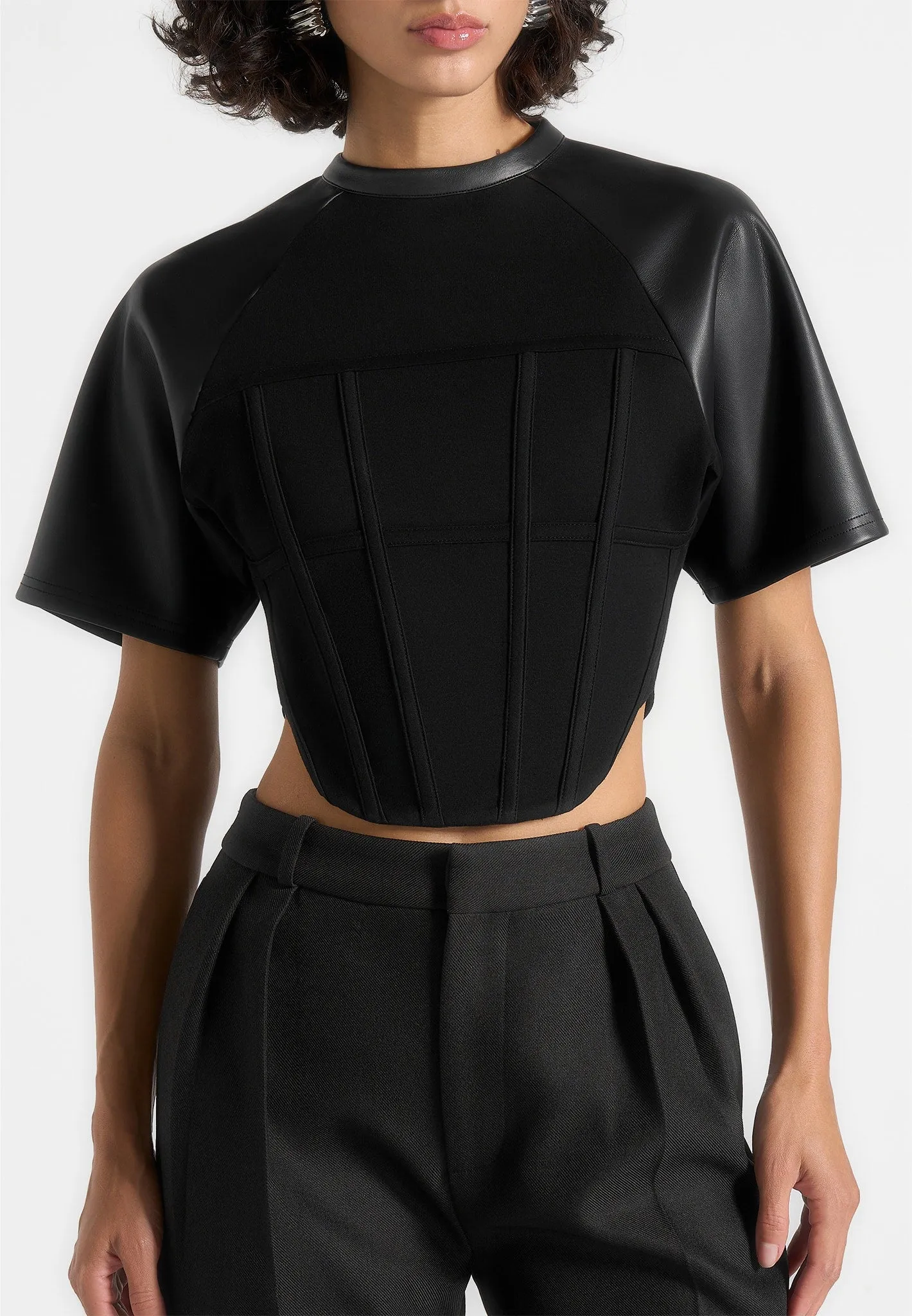 timeless Juline - Leather Corset T-Shirt - Black