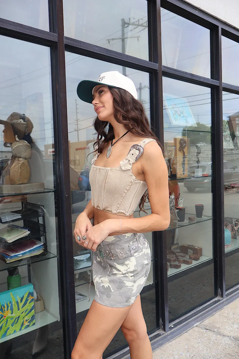 Western Buckle Crop Top SnagResistant Fabric Cozy Layer