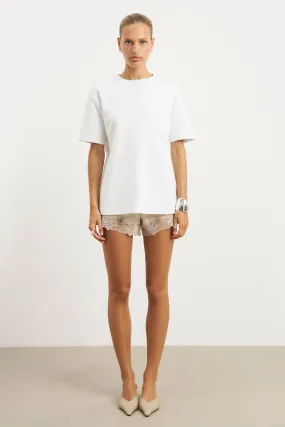 Organic Cotton Warm Fit Satin Lace Detail Shorts - Champagne