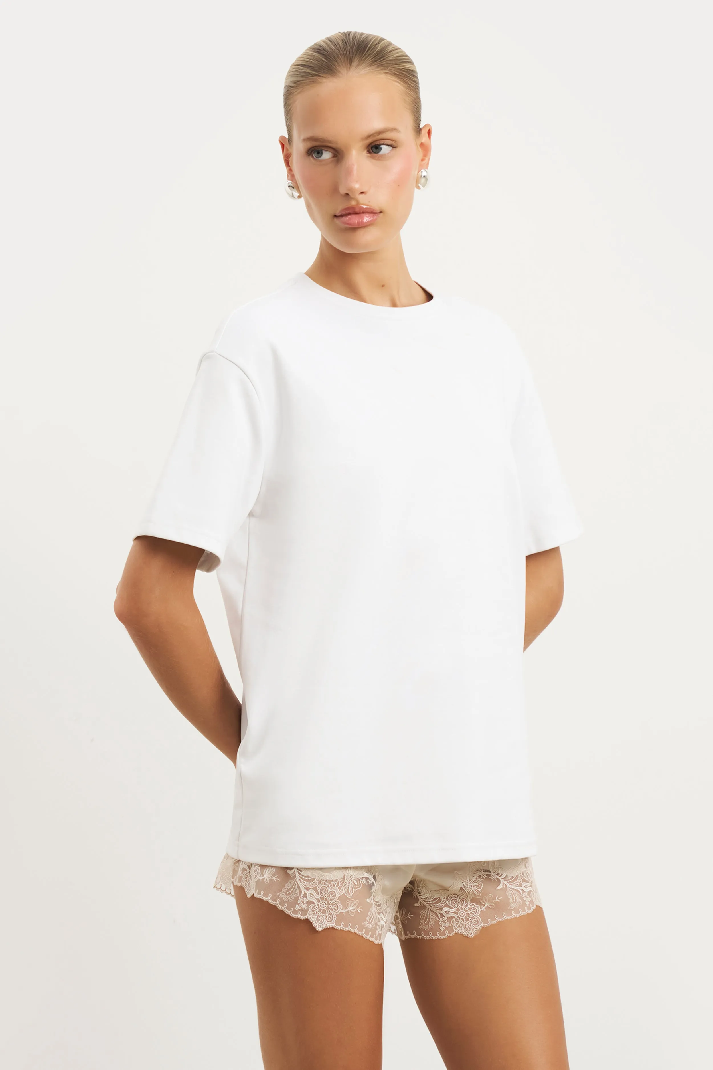 Classic Style Satin Lace Detail Shorts - Champagne