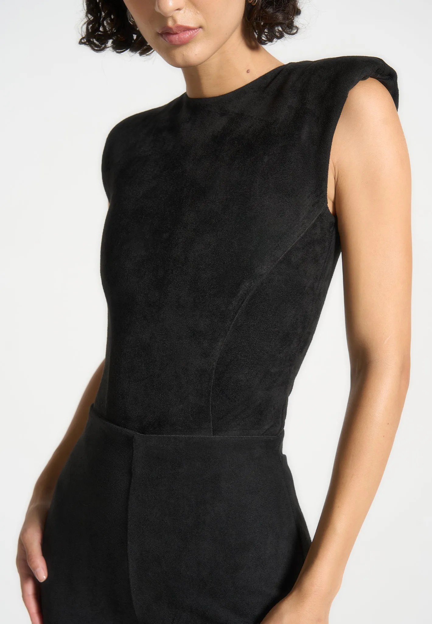Wide Shoulder Suede Bodysuit - Black Perfect for Layering