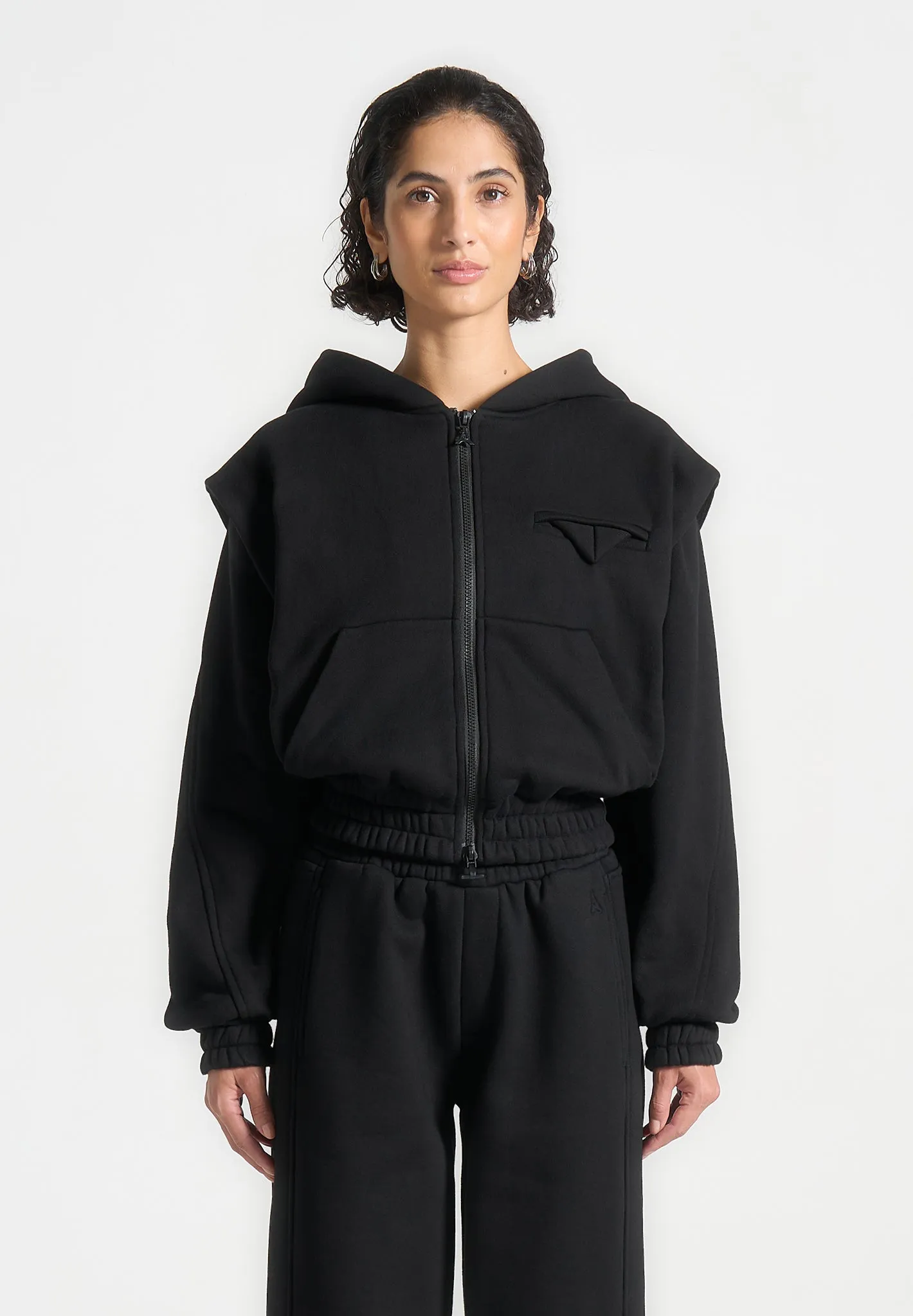 LowMaintenance Wide Shoulder Zip Through Hoodie - Black