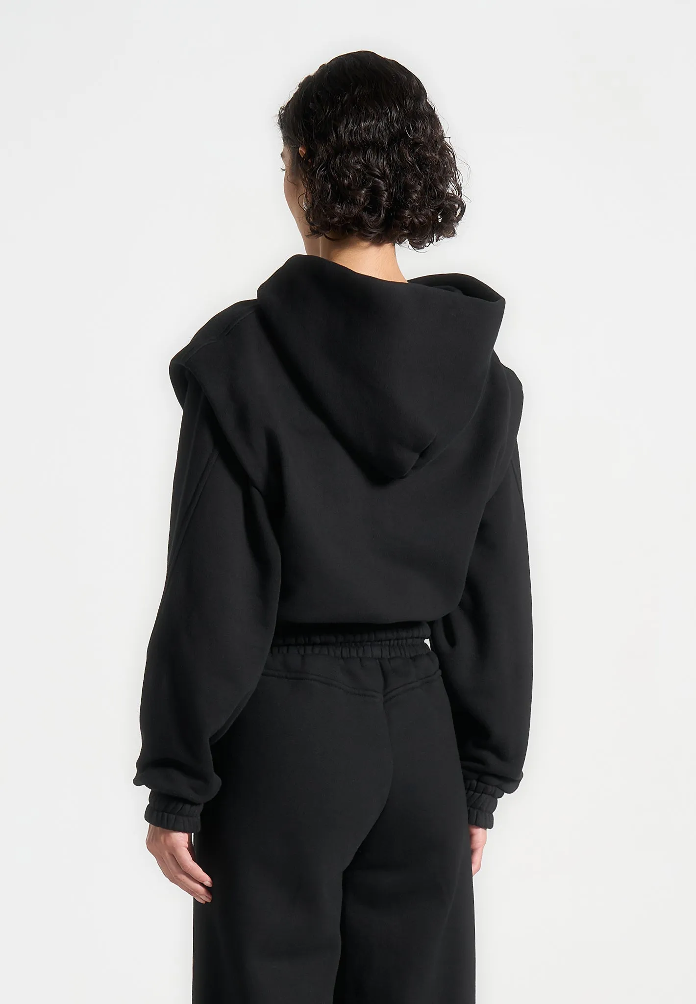 Wide Shoulder Zip Through Hoodie - Black Temperature Regulating Fibers Interlock Knit