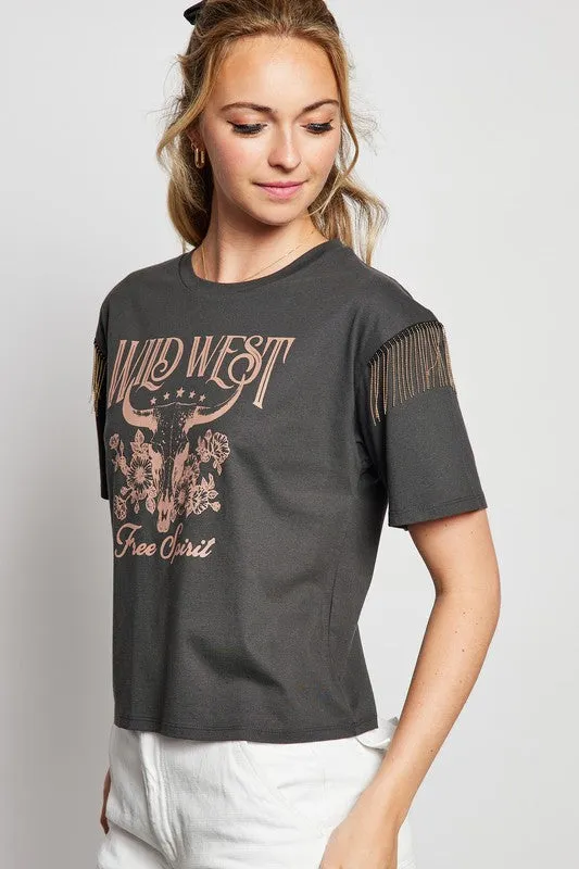 TactileWeave Wild West Rhinestone Fringe Tee