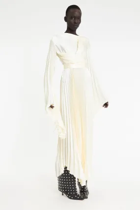 Daily Favorite Wrap Around Maxi Dress With Pleated Skirt And Sleeves Ivory
