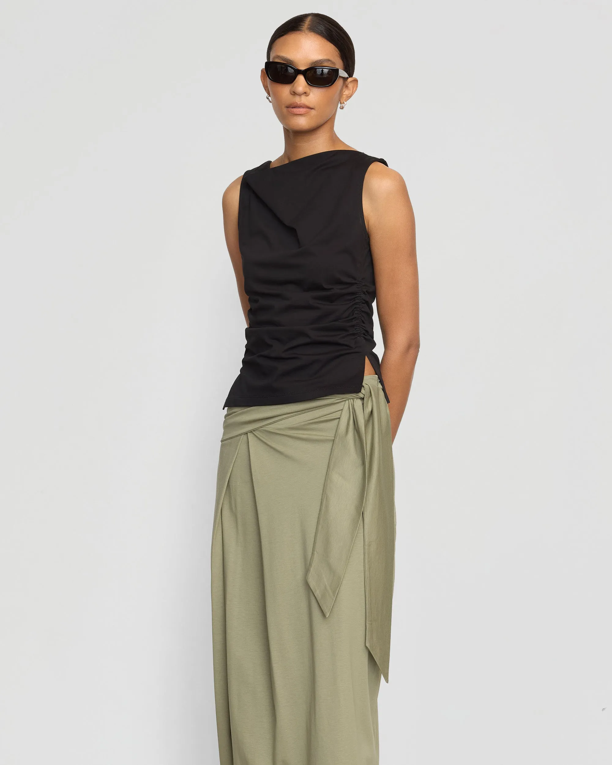 Elke Tie-Waist Maxi Skirt Crisp Finish
