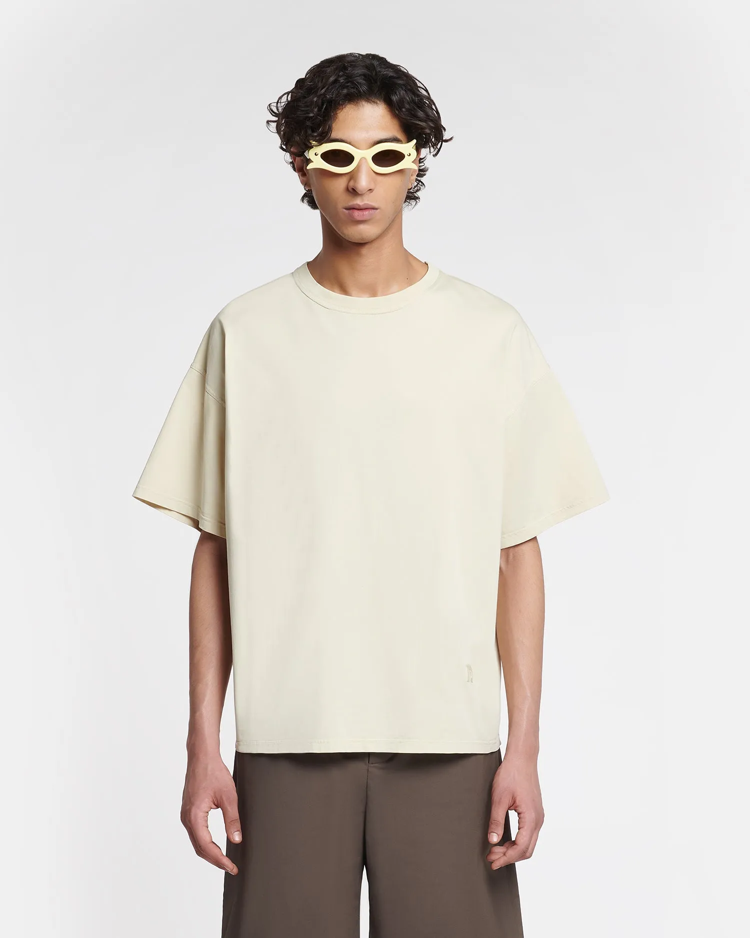 Wren - Embroidered Cotton-Jersey T-Shirt - Shell Neutral Tone Stitching Durable Reinforced Shoulders