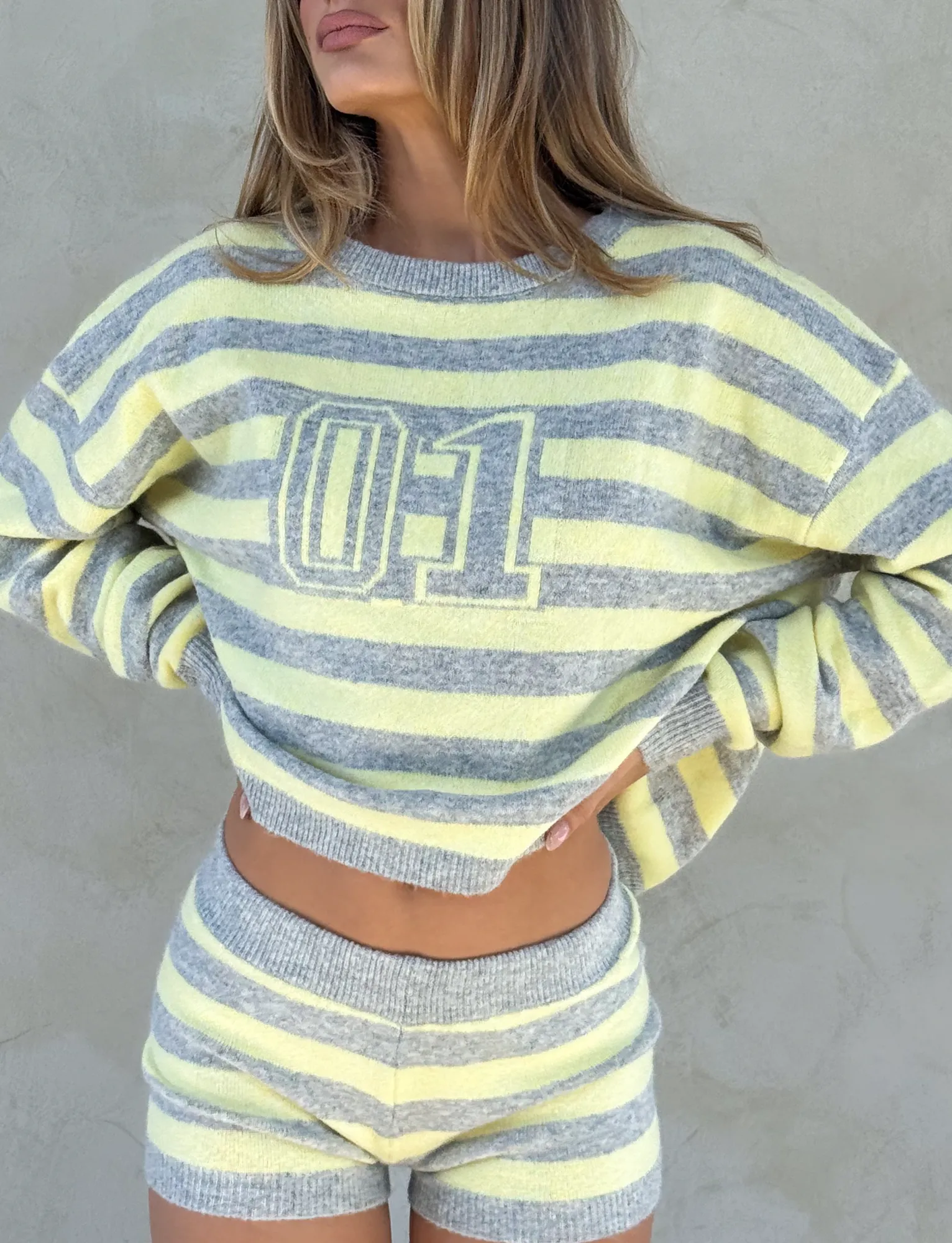 Bohemian style KOA JUMPER - YELLOW AND GREY STRIPE