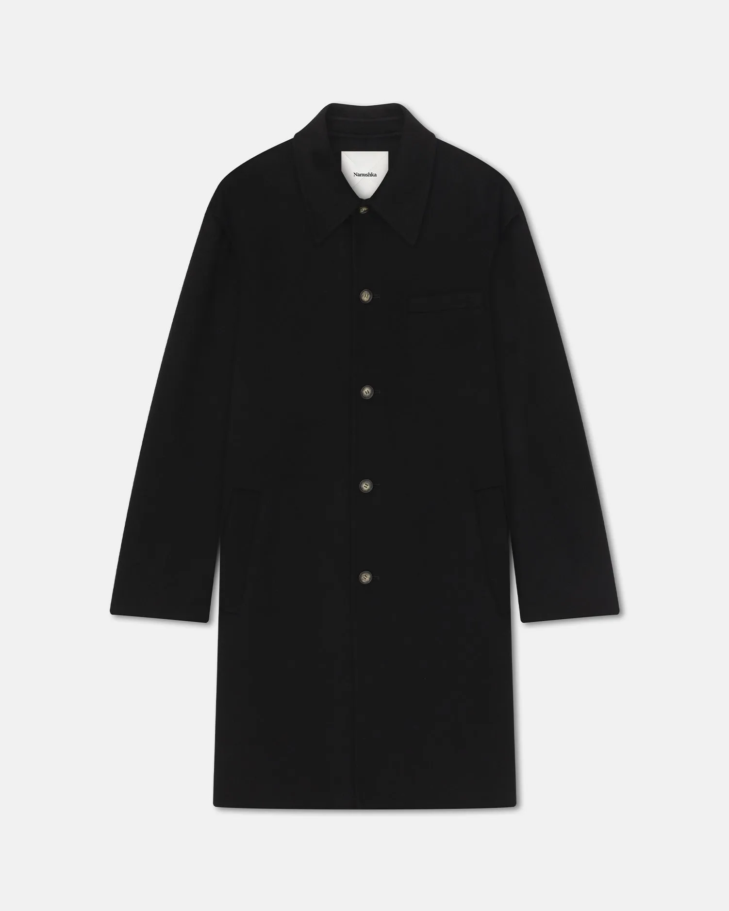 Janno - Double Wool Silk Coat - Black ordinary bit