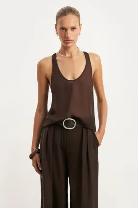 EasyCare Fabric All Weather Performance Fabric Sheer Plunge U Neck Tank Top - Carob