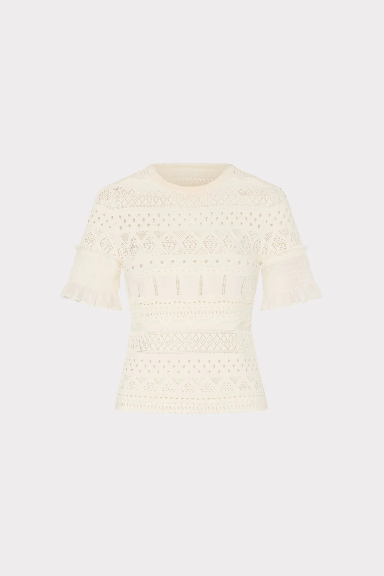 DoubleStitched Sporty Sweatshirt Smocked Finish Pointelle Top