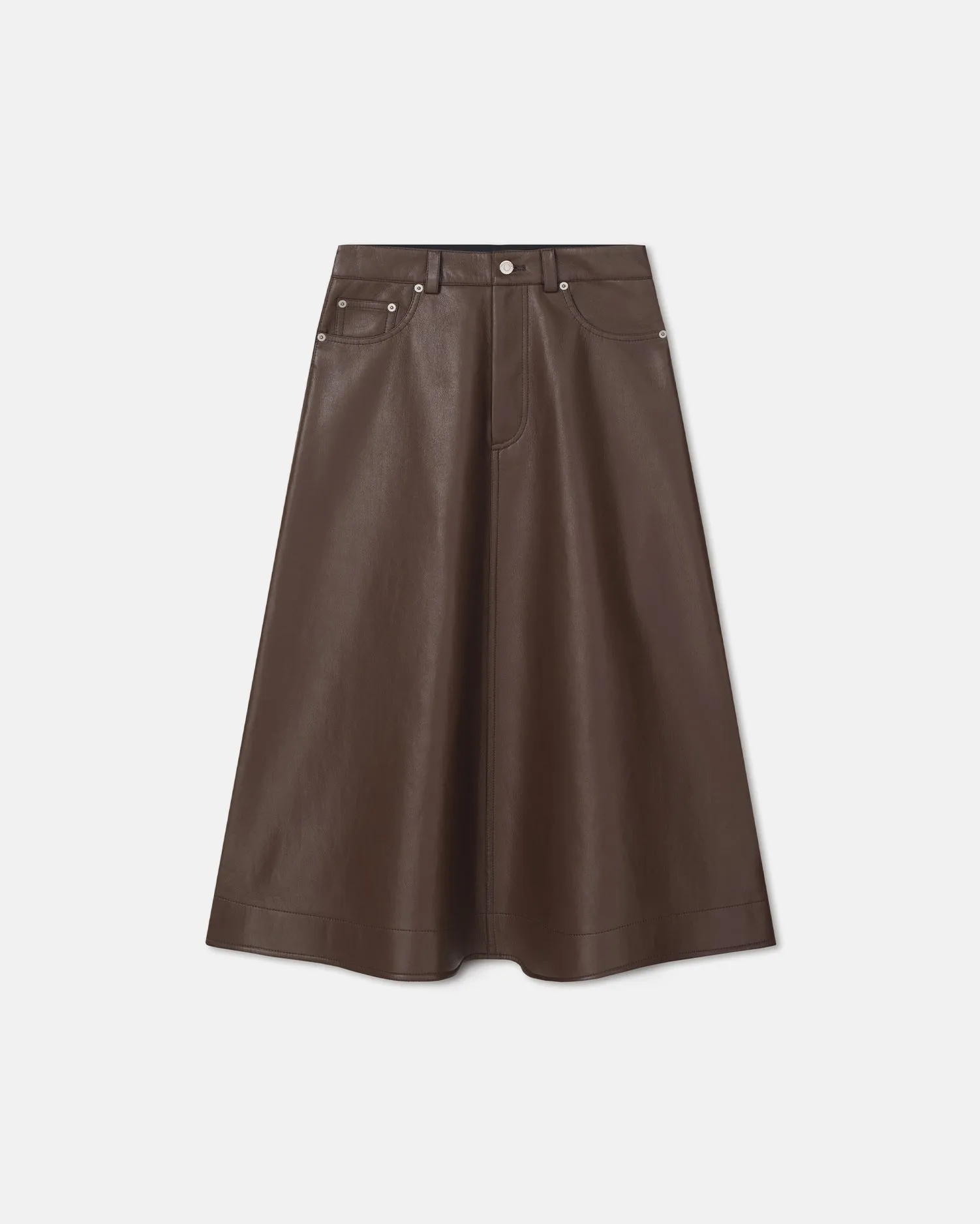 Cintia - Regenerated Leather Midi Skirt - Chocolate YarnBlend