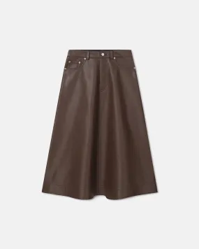 Layered Hem Reinforcement Cintia - Regenerated Leather Midi Skirt - Chocolate