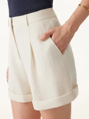 Wrinkle-resistant High Rise Cuffed Linen Shorts DoubleLayeredKnees Flexible Wear