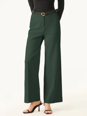 Wrinkle-Resistant High Rise Wide Leg Fly-Front Trousers with Pockets Moisture Lock Technology Loose Fit