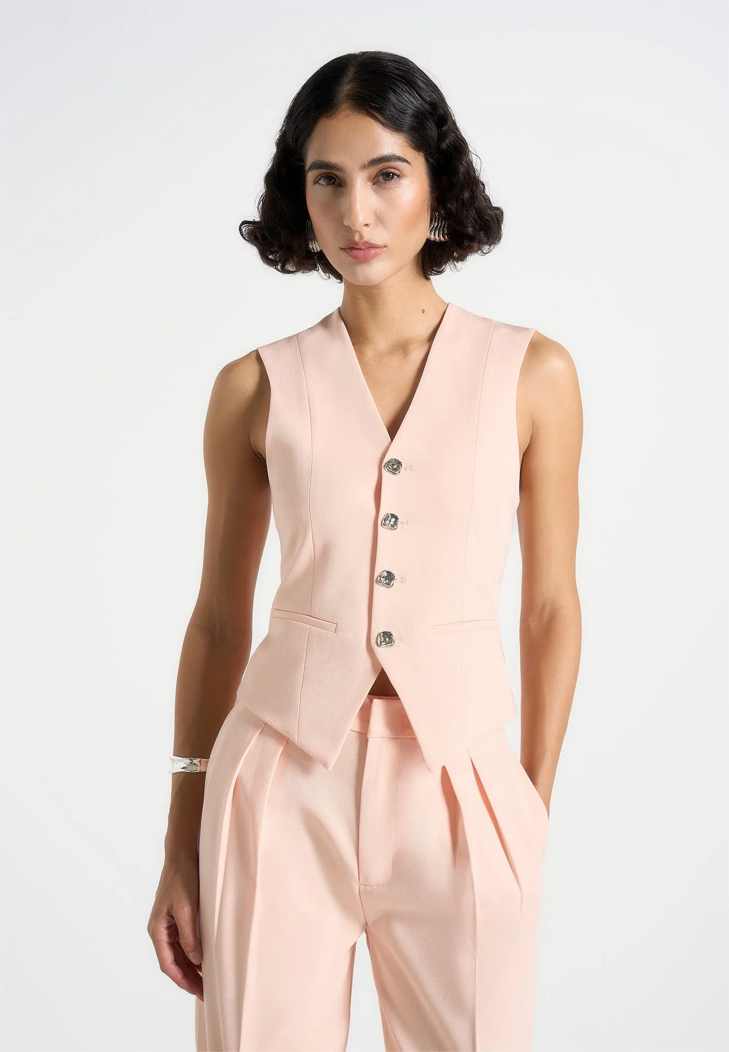 Christine - Tailored Cinch Waistcoat - Peach Noise Reduction Fabric Refined Appearance