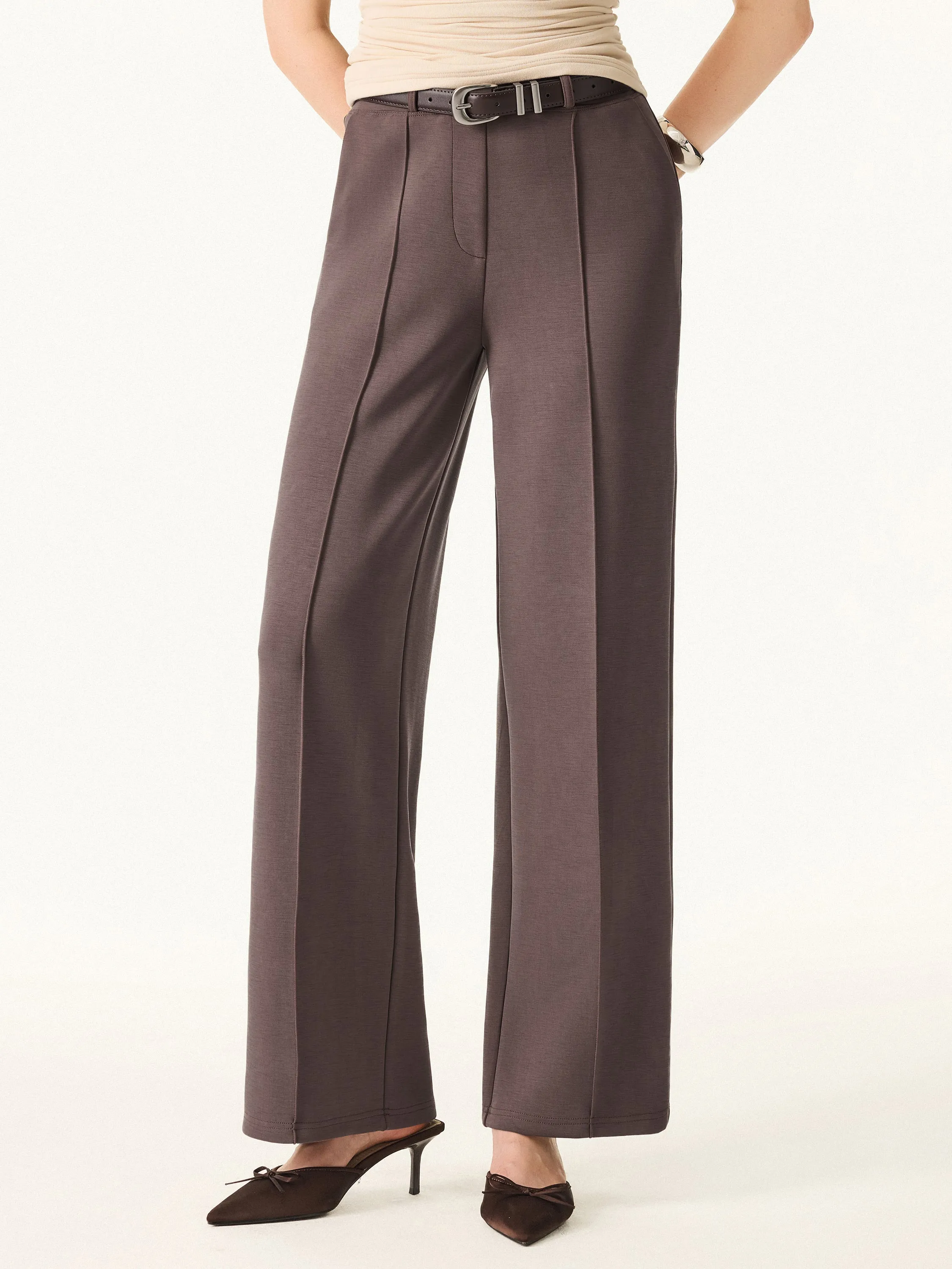 Comfortable Look Wrinkle-Resistant Mid Rise Straight Leg Pants with Pockets